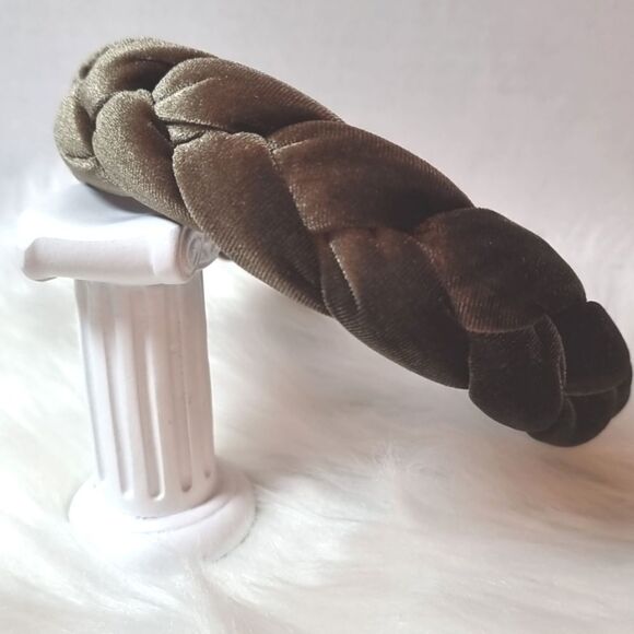 New ARMY GREEN BRAIDED VELVET HEADBAND - Picture 1 of 6